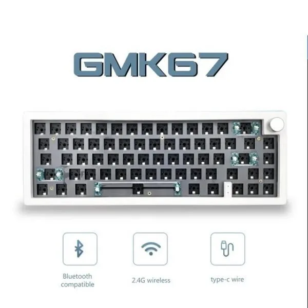 핫 스왑가능 기계식 키보드 개스킷 블루투스 2.4G RGB 백라이트 구조 3 가지 모드 맞춤형, Ocean mute switch, GMK67 white, 1개