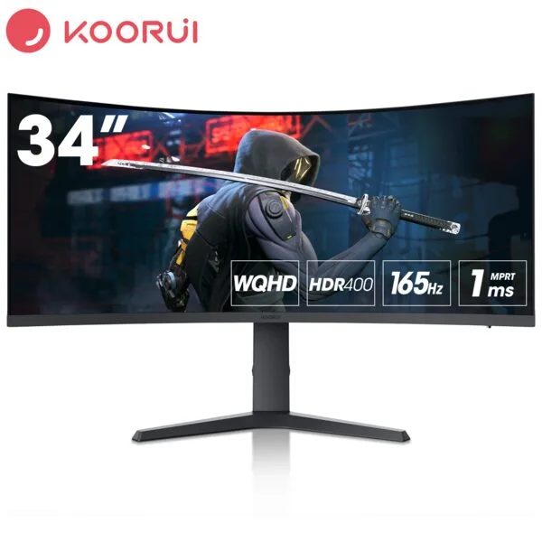  KOORUI 86.4cm 1000R 커브드 게이밍 모니터 2K WQHD+HDR/165Hz+MPRT 1ms /상하좌우조절+틸트가능+벽걸이지원 34E6UC블랙, 34E6UC 