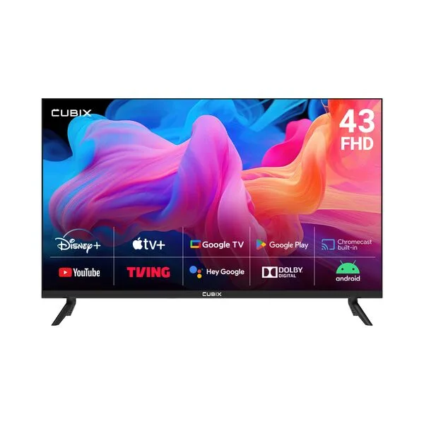 큐빅스 FHD LED 스마트 TV 109cm(43인치) 구글 안드로이드 11 HDR 블루투스 WIFI 넷플릭스 유튜브 에너지효율 1등급 스탠드 벽걸이 방문설치, EKW43FA11, 스탠드형